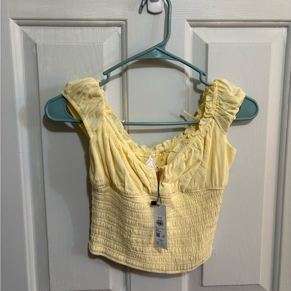 Garage Yellow Smocked Blouse